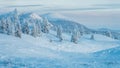 Panorama of winter mountains in a landscape of the coldest place on Earth - Oymyakon