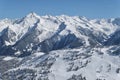 Panorama of winter Tyrol Alps in Austria. Ski slopes Royalty Free Stock Photo