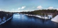 Panorama of winterly Skellefte River in Swedish Lapland