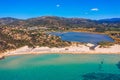 Panorama of the wonderful beaches of Chia, Sardinia, Italy. View of beautiful Chia bay and wonderful beaches, Sardinia island, Royalty Free Stock Photo