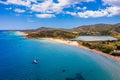 Panorama of the wonderful beaches of Chia, Sardinia, Italy. View of beautiful Chia bay and wonderful beaches, Sardinia island, Royalty Free Stock Photo