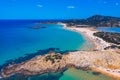 Panorama of the wonderful beaches of Chia, Sardinia, Italy. View of beautiful Chia bay and wonderful beaches, Sardinia island, Royalty Free Stock Photo