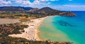 Panorama of the wonderful beaches of Chia, Sardinia, Italy. View of beautiful Chia bay and wonderful beaches, Sardinia island,