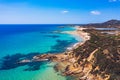 Panorama of the wonderful beaches of Chia, Sardinia, Italy. View of beautiful Chia bay and wonderful beaches, Sardinia island, Royalty Free Stock Photo