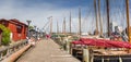 Panorama of the wooden jetty at the museum wharf in Flensburg
