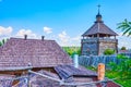 The wooden roofs of Zaporizhian Sich scansen, Zaporizhzhia, Ukraine