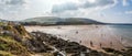 Panorama of Woolacombe Beach in North Devon on a Summers Day Royalty Free Stock Photo