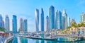 Panorama of yacht club and skyscrapers of Dubai Marina, UAE Royalty Free Stock Photo