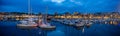 Yachts at night in Sutton Harbour Marina, Plymouth. Royalty Free Stock Photo