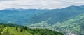 Panorama of scenery Yaremche on hills of Carpathians Royalty Free Stock Photo