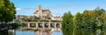 Panorama of the Yonne river and the church of Auxerre in Burgundy France