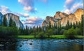 Yosemite Sunset Panorama . background landscape