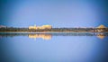 Panorama of Zaytun lake, Ruins of the Amun Oracle temple and mountain Dakrour in Siwa oasis, Egypt in Siwa oasis, Egypt Royalty Free Stock Photo
