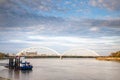 Panorama of the Zezeljev Most bridge over the danube river. Royalty Free Stock Photo