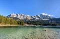 Panorama of Zugspitze Mountain with Lake Eibsee in Garmisch-Partenkirchen, Germany Royalty Free Stock Photo