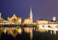 panorama of Zurich city center with Frau Munster and Grossmunster Royalty Free Stock Photo