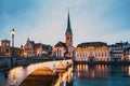 panorama of Zurich city center with Frau Munster and Grossmunster Royalty Free Stock Photo