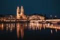 panorama of Zurich city center with Frau Munster and Grossmunster Royalty Free Stock Photo