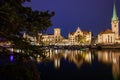 panorama of Zurich city center with Frau Munster and Grossmunster Royalty Free Stock Photo