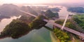 The panoramagram of Hongfen Lake Bridge Royalty Free Stock Photo