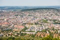 Panoramaof old downtown of Zurich city, with beautiful house at the bank of Limmat River, aerial view from the top of Mount Royalty Free Stock Photo