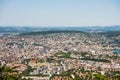 Panoramaof old downtown of Zurich city, with beautiful house at the bank of Limmat River, aerial view from the top of Mount Royalty Free Stock Photo