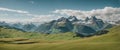 Panoramatic stunning aerial beautiful view of the Swiss type landscape - Ai image