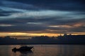 Sunset with boat on Flic en Flac Beach on Mauritius Royalty Free Stock Photo