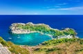 Panoramatic view of Anthony Quinn bay and Mediteranean sea Rhod Royalty Free Stock Photo