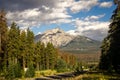 Panoramatic view from the car on the scenic road in the Rocky Mountains, Jasper National Park, Alberta, Canada Royalty Free Stock Photo