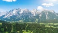 Panoramatic view on Dachstein am Ramsau mountains in Alps in Austria. Royalty Free Stock Photo