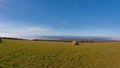 Panoramatic view from hill with foggy valley