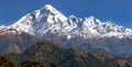 Panoramatic view from Jaljala pass to Dhaulagiri Himal Royalty Free Stock Photo