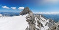 Panoramatic view from peak of Dachstein am Ramsau mountain in Alps in Austria.