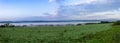 Panoramatic view to small village in morning fog, Czech landscape Royalty Free Stock Photo