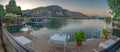 Panoramia of River, Mountains, and Pier Royalty Free Stock Photo