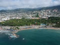 Acapulco Bay Aerial View with Mexican big Flag from above Royalty Free Stock Photo