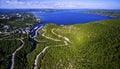 Panoramic Aerial Above Lake Travis Water Tower Over Paradise Blue Lake