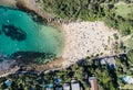 Panoramic aerial bird`s eye view of Shelly Beach at the southeastern end of Manly, a beachside suburb of Sydney Royalty Free Stock Photo