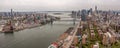 panoramic aerial Cityscape view of Manhattans Lower Eastside with Manhattan Bridge and Brooklyn Bridge across East River