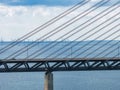 Panoramic aerial close up view of Oresund bridge over the Baltic sea Royalty Free Stock Photo