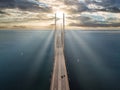 Panoramic aerial close up view of Oresund bridge over the Baltic sea Royalty Free Stock Photo