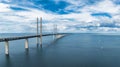 Panoramic aerial close up view of Oresund bridge over the Baltic sea Royalty Free Stock Photo