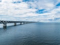 Panoramic aerial close up view of Oresund bridge over the Baltic sea Royalty Free Stock Photo