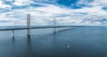 Panoramic aerial close up view of Oresund bridge over the Baltic sea Royalty Free Stock Photo