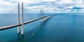 Panoramic aerial close up view of Oresund bridge over the Baltic sea Royalty Free Stock Photo