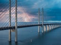 Panoramic aerial close up view of Oresund bridge over the Baltic sea Royalty Free Stock Photo