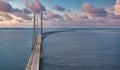 Panoramic aerial close up view of Oresund bridge over the Baltic sea Royalty Free Stock Photo