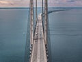 Panoramic aerial close up view of Oresund bridge over the Baltic sea Royalty Free Stock Photo