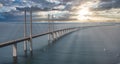 Panoramic aerial close up view of Oresund bridge over the Baltic sea Royalty Free Stock Photo